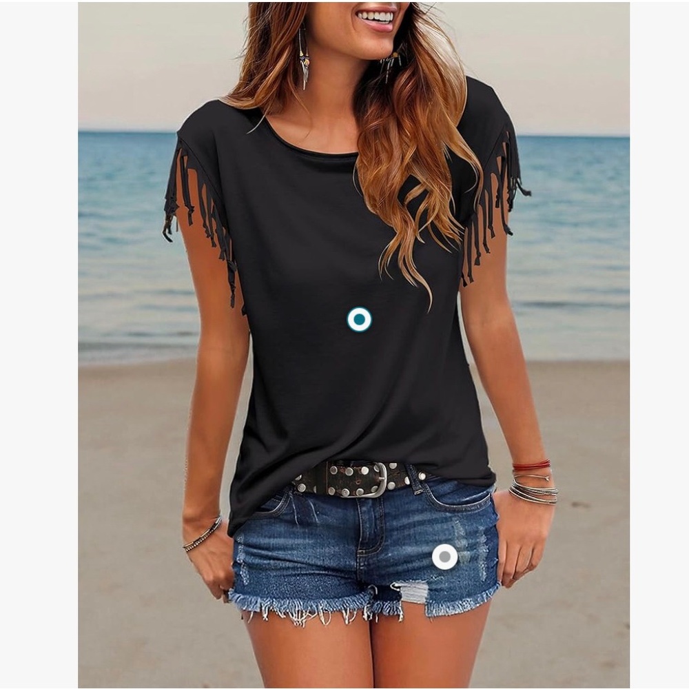 Black Fringe Sleeve Women's Top